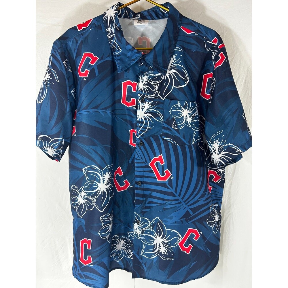 Cleveland Indians Shirt Mens Size XL Blue Floral Tropical Hawaiian MLB Baseball